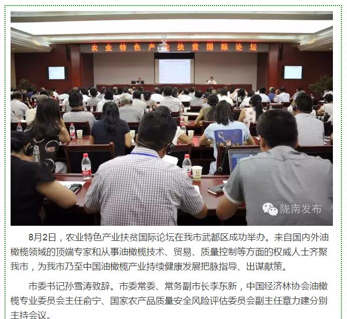 大腕齊聚農(nóng)業(yè)特色產(chǎn)業(yè)扶貧國(guó)際論壇，“把脈”隴南油橄欖發(fā)展